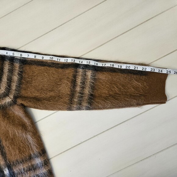 Burberry Mohair Cashmere Wool Blend Brown Checked Sweater - Size M - Picture 8 of 9